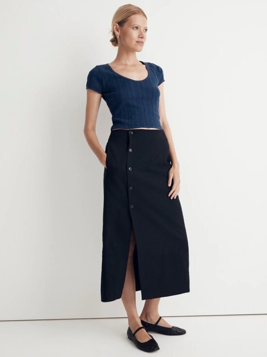 Madewell Dresses & Skirts - Wrap Midi Skirt 14 Black Linen-Cotton Blend NL829